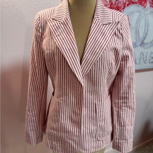 Central Park West Red and White Striped Linen Blazer M